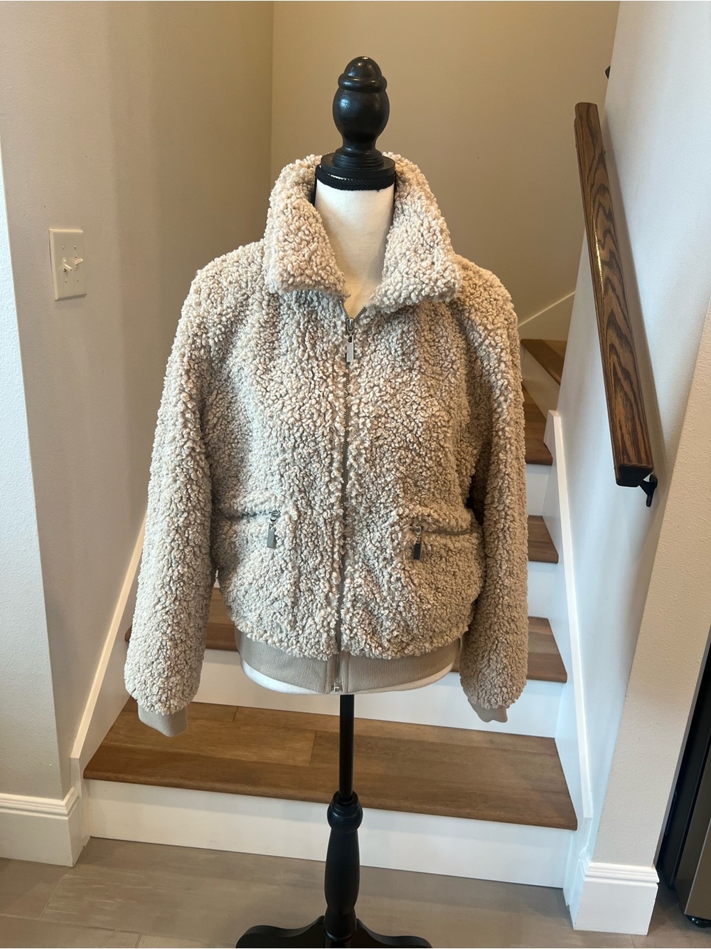New Forever 21 Cream Teddy Sherpa Zip Jacket